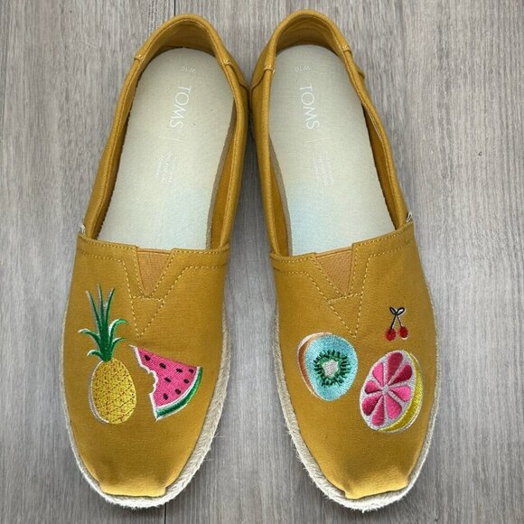 TOMS Shoes Womens 10 Spice Gold Embroidery Fruit Salad Classic Espadrille Yellow - Picture 6 of 12